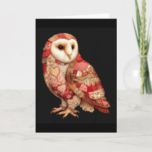 Launiger Patchwork-Kauz mit Herz-Muster  Karte