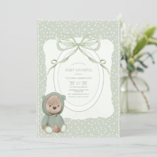 Launiger Polka-Punkt-Vintage-Teddybär-Baby-Shower Einladung