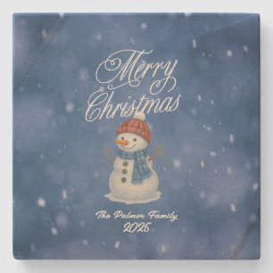 Launiger Schneemann Frohe Weihnachten Steinuntersetzer