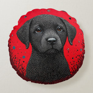 Launiger schwarzer Hund Rundes Kissen