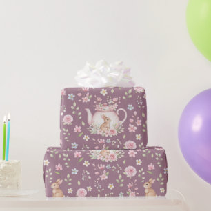 Launiger Teekannen-Hasen Frühlingsblumenmuster Geschenkpapier