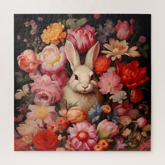 Launiger Vintage-Hase Frühlingsblüten Puzzle (Vertikal)