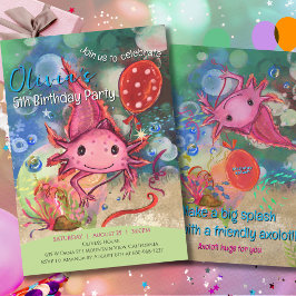 Launiger Wasserfarben-Rosa-Axolotl-Süße-Kinder Einladung