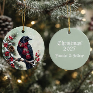 Launiger Winter-Raben-Schal-Paar-Zweig-Kunst Keramik Ornament