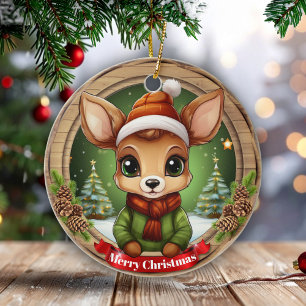 Launiger Winter-Wunderland-Wald-Wildlife 🦌🎄 Keramik Ornament