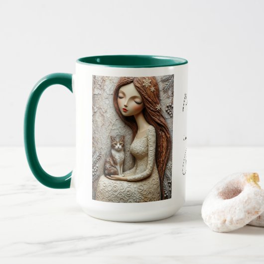 Launiger Winterkatzen-Fee-Mug Tasse (Mit Donut)
