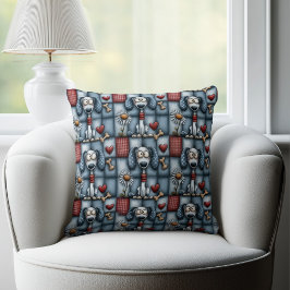 Launiges Blaues Patchwork-Hundemuster Kissen