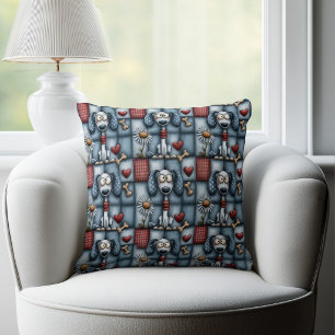 Launiges Blaues Patchwork-Hundemuster Kissen