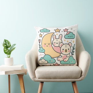 Launiges Bunny- und Bär-Mond-Dekokissen Kissen