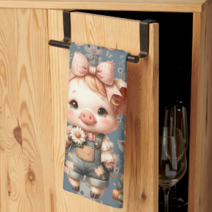 Launiges Ferkel in pastellfarbenen Overalls Blau Geschirrtuch
