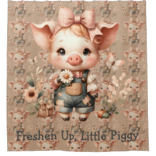 Launiges Ferkel in pastellfarbenen Overalls Braun Duschvorhang