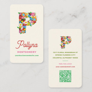 Launiges Frühlingsblumen-Monogramm-Alphabet-Name P Visitenkarte
