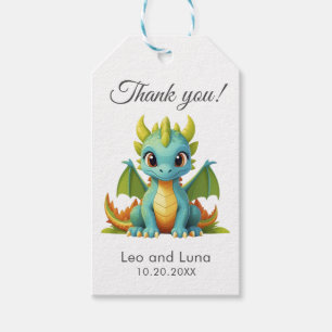 Launiges Grün-Blau-Drache-Dankeschön-Geschenk-Tag Geschenkanhänger