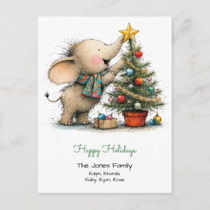 Launiges kleines Elefantenbaby mit Weihnachtsbaum Postkarte