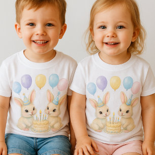 Launiges Pastell-Hasen-Zwillinge-Geburtstags-T-Shi Kleinkind T-shirt