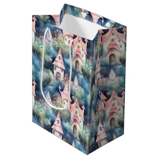Launiges Pilzhaus-Muster (8) Mittlere Geschenktüte (Vorderseite Schrägansicht)