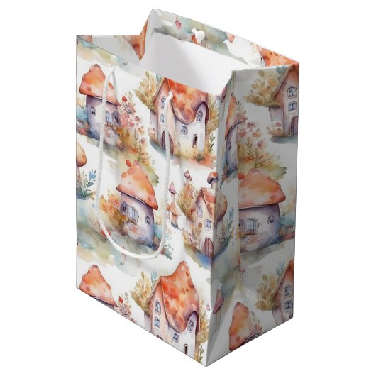 Launiges Pilzhaus-Muster (9) Mittlere Geschenktüte (Vorderseite Schrägansicht)