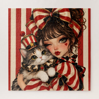 Launiges Zirkusmädchen und Katzen-Puzzlegeschenk Puzzle