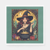Launisch verzaubernde Hexe mit Spinnen Serviette (Vorderseite)