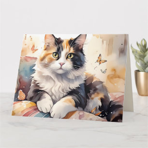 Launische Aquarell Calico-Katze Grußkarte Karte
