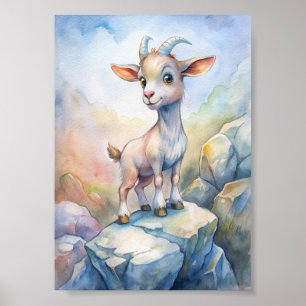 Launische Aquarell-Ziege, süße Naturillustration Poster