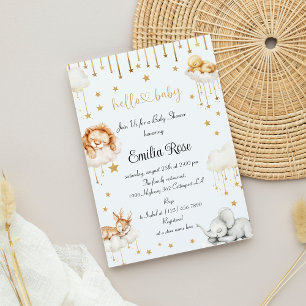 Launische Baby-Party Wolken Goldene Sterne Süße Ti Einladung