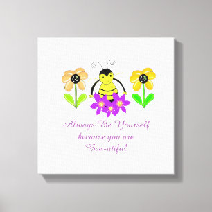 Launische Biene mit Blumen und Spruch Leinwanddruck