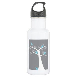 Launische Blaue Vögel auf Weißem Baum Grauer Hinte Trinkflasche