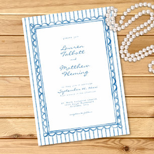 Launische Blaue Weiße Aquarell-Streifen-Hochzeit Einladung