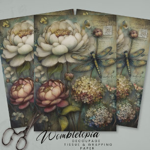 Launische Blumen & Eintagsfliege-Ephemera-Dekoupag Seidenpapier