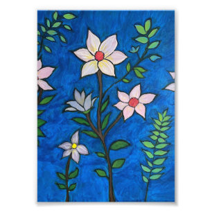 Launische Blumen mit blauem Hintergrund  Fotodruck
