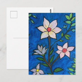 Launische Blumen mit blauem Hintergrund  Postkarte