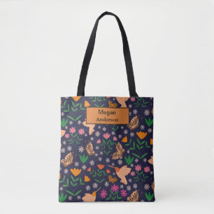 Launische Blumen Vögel und Schmetterlinge Monogram Tasche