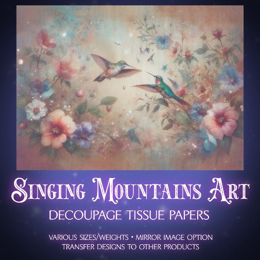 Launische Boho Kolibris & Blumen Decoupage Seidenpapier