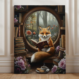 Launische Bücherwinkel-Lesende-Fuchs Leinwanddruck