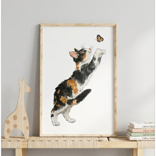 Launische Calico-Katze und Schmetterling Aquarell  Poster