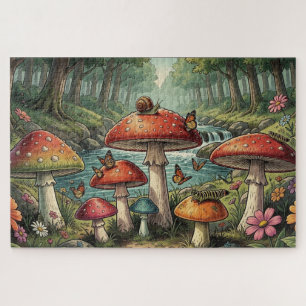 Launische Cottagecore-Pilze-Waldszene Puzzle