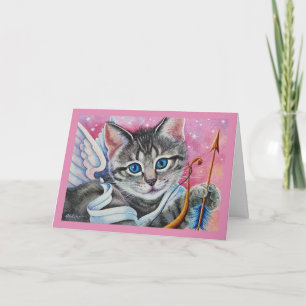 Launische Cupid-Tabby-Kitty-Katze-Aquarell-Kunst Karte
