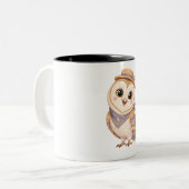 Launische Eule mit Strohhut Zweifarbige Tasse (Vorderseite Links)