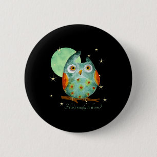 Launische Eule Wasserfarben-Stil Name Schule auf d Button