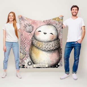 Launische Eulen-Blumen-Aquarell-Kunst Fleecedecke
