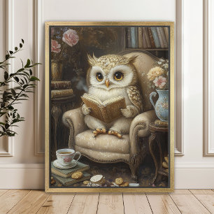 Launische Eulen-Lesekunst Buchliebhaber-Kunstprint Poster