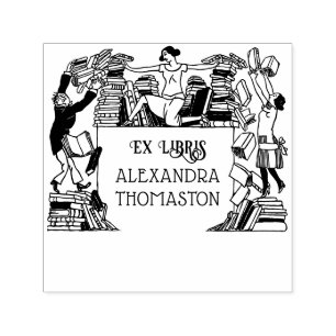 Launische fallende Bücher Ex Libris Bibliotheksnam Permastempel