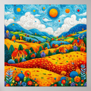 Launische Fantasy-Cartoon-Landschaft Poster