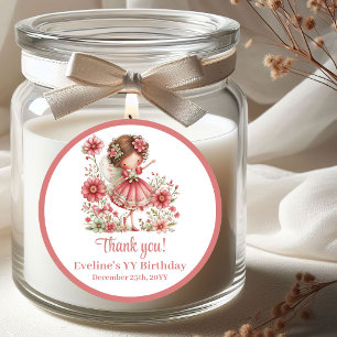 Launische Feen-Rosa-Blumen Mädchen-Geburtstag Runder Aufkleber