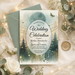 Launische Feenlichter-Hochzeit im Kiefernwald Einladung
