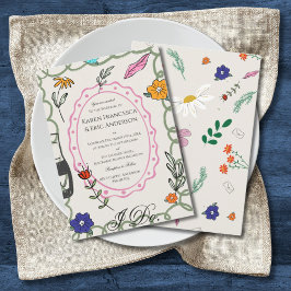 Launische Florale Volkskunst Hochzeit Handgezeichn Einladung