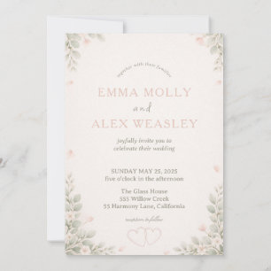 Launische Fox & Pastell-Blumen-Hochzeitseinladung Einladung