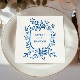 Launische Französisch Blaue Botanische Wappen Hoch Serviette