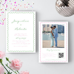 Launische Freihand Retro-Rahmen Hochzeit in Grün u Einladung